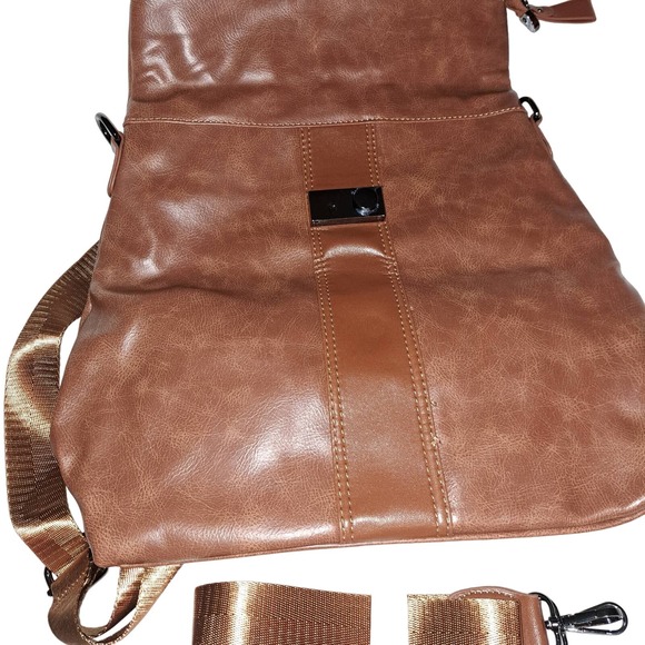 SALE!!! NEW Vegan Carmel Leather BackPack Convertible Crossbody - Picture 6 of 8